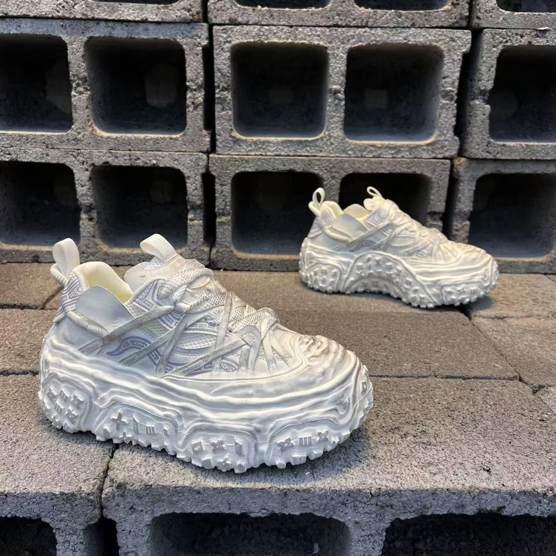 2025夏季新款绑带擦色复古欧洲站轮胎男款增高老爹鞋低帮轻便网面