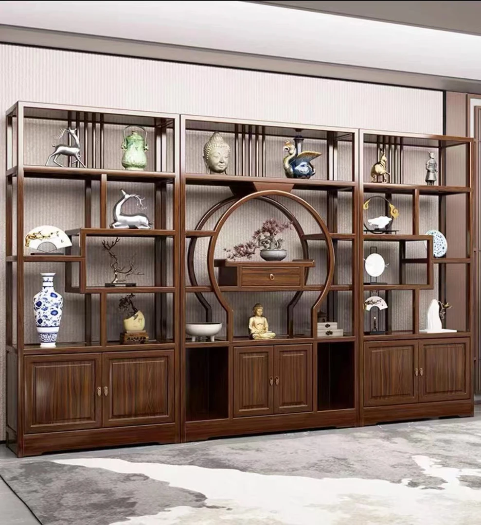 新中式实木博古架展示柜落地式隔断玄关置物架屏风柜茶室茶叶架子