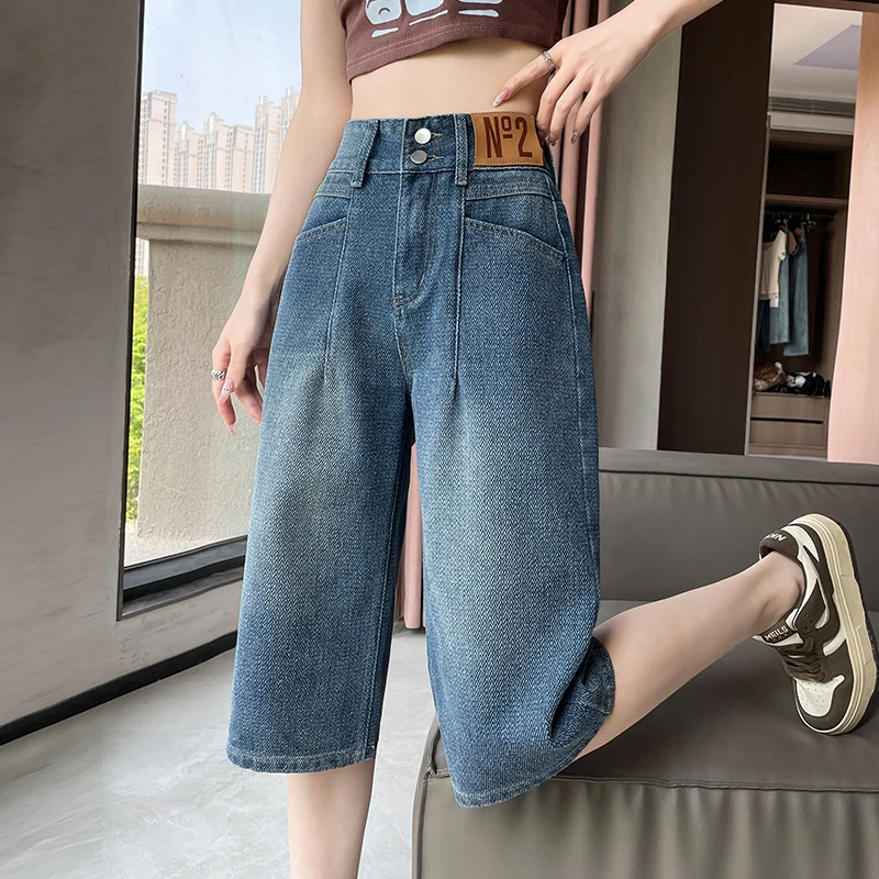 星空纹六分五分裤牛仔短裤宽松高腰洋气牛仔裤女款爆款2025新款