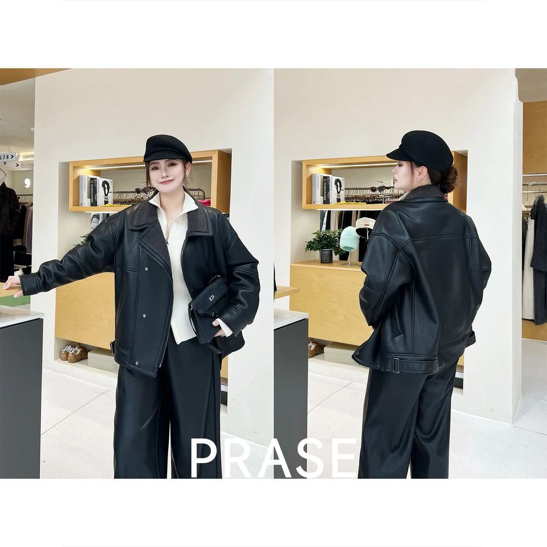 PRASE·杨杨【冬日冒险家】微胖显瘦夹克短款时髦毛毛外套PR511E45