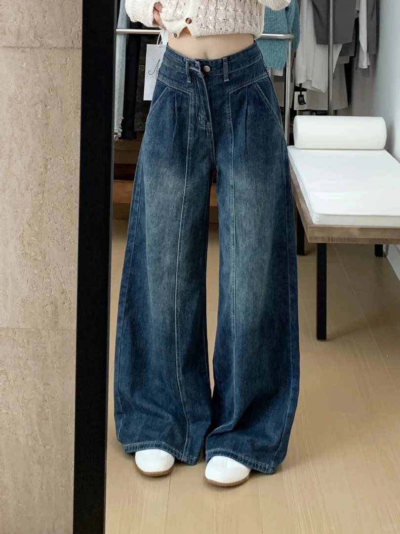 2025年秋冬季女装新款宽松显瘦直筒牛仔裤子时尚百搭简约阔腿长裤