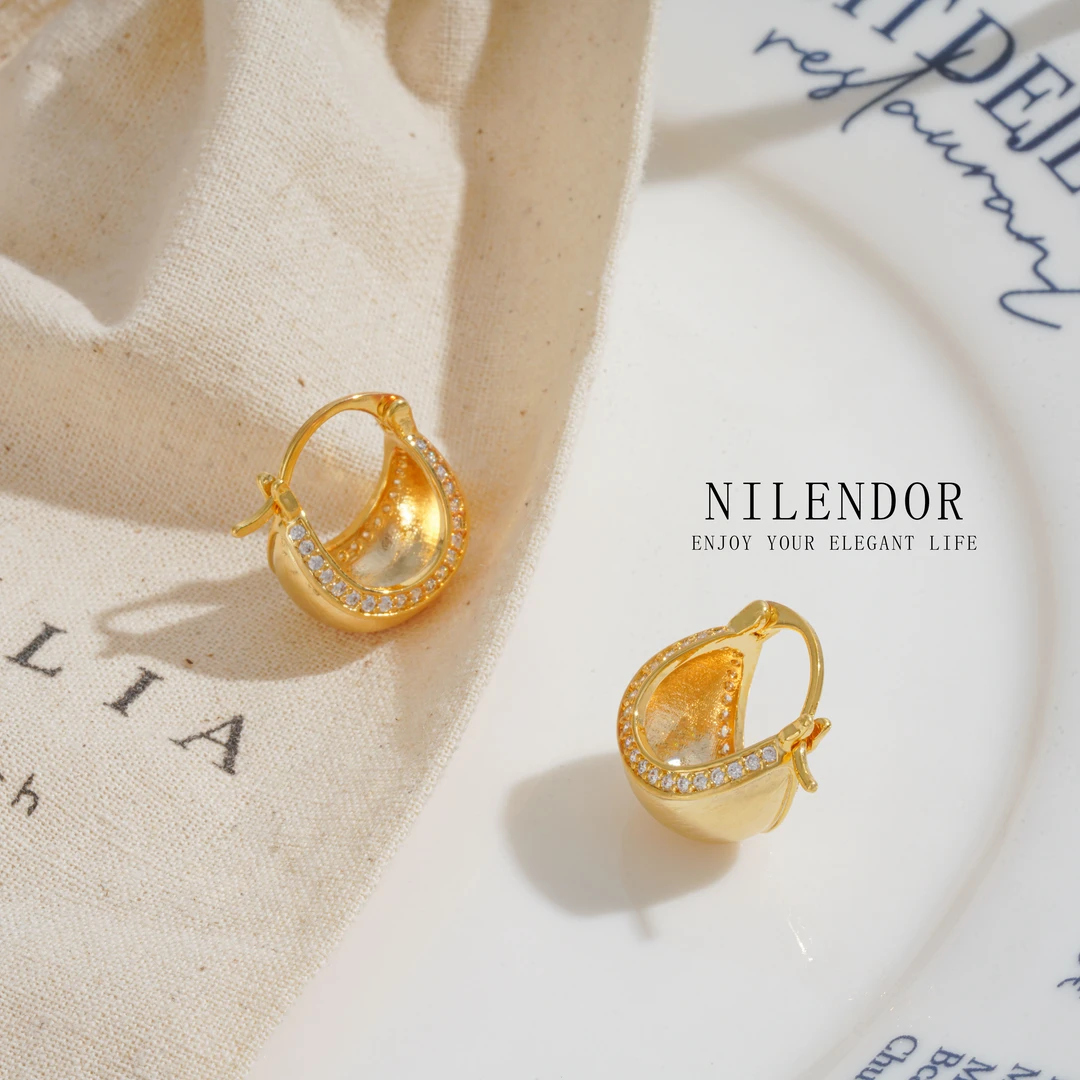 铜合金合成锆石耳饰 ES-156复古时尚水滴拉丝耳环