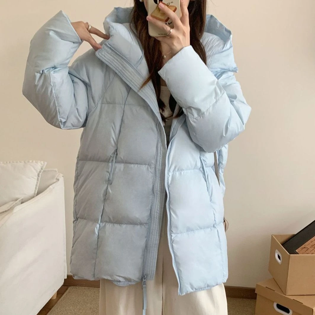 新款韩版百搭减龄2025中长款连帽棉袄外套冬奶fufu云朵泡芙棉服女