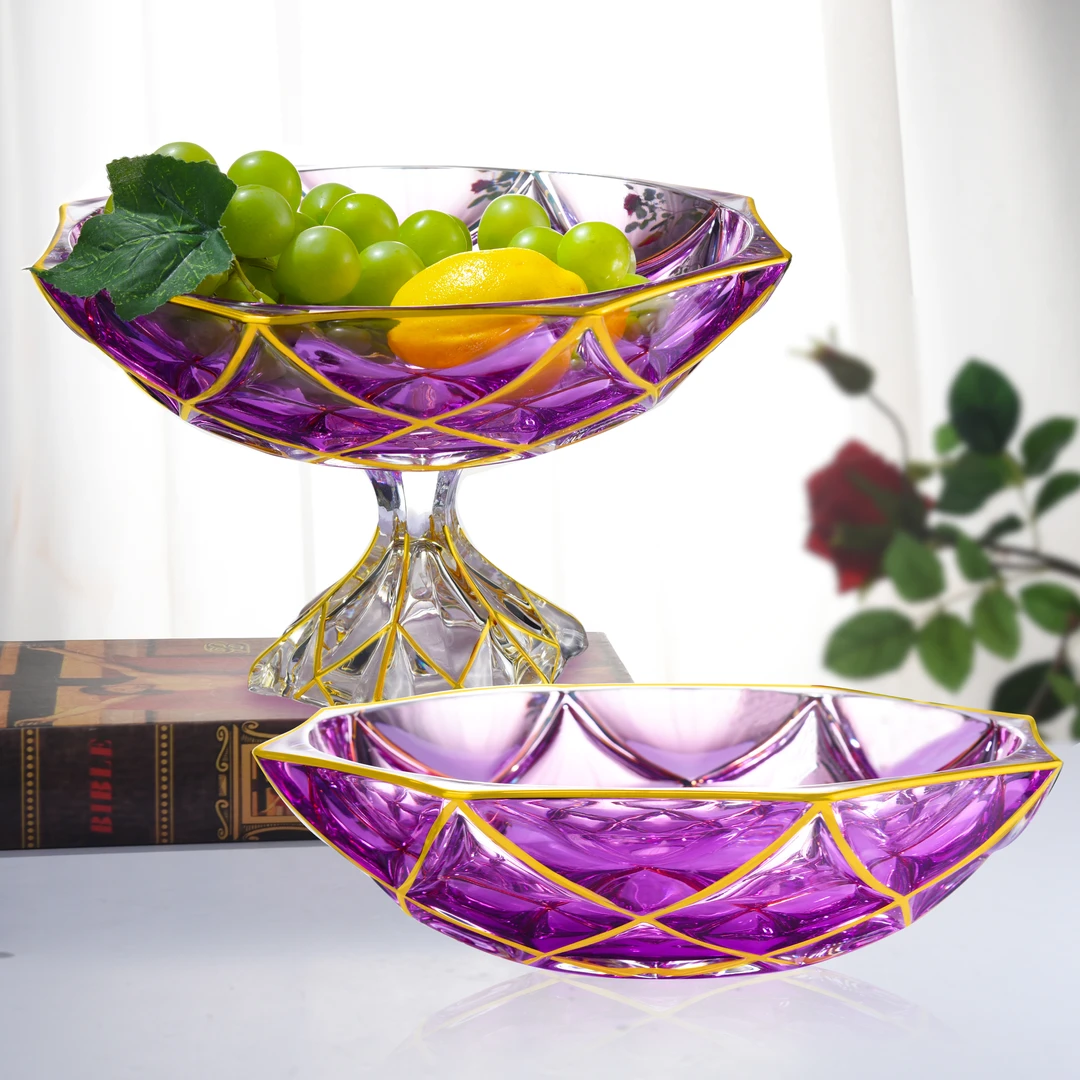 【金像】流金紫梦系列  菱格彩窗果盘果斗时尚 D330大号琉璃果盘