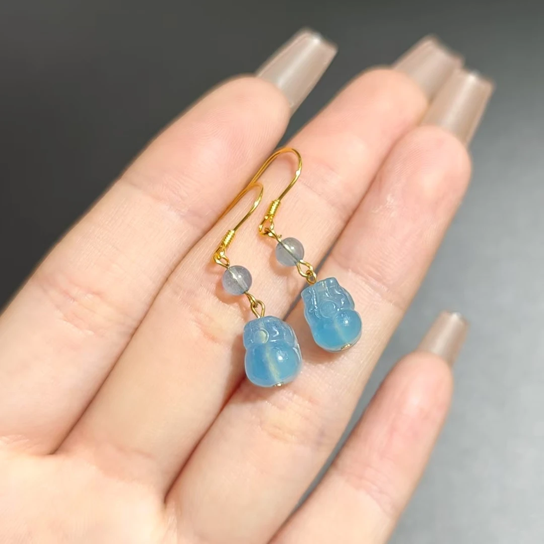 海蓝宝貔貅耳钩10*7*8mm+/1-41/多样性发一