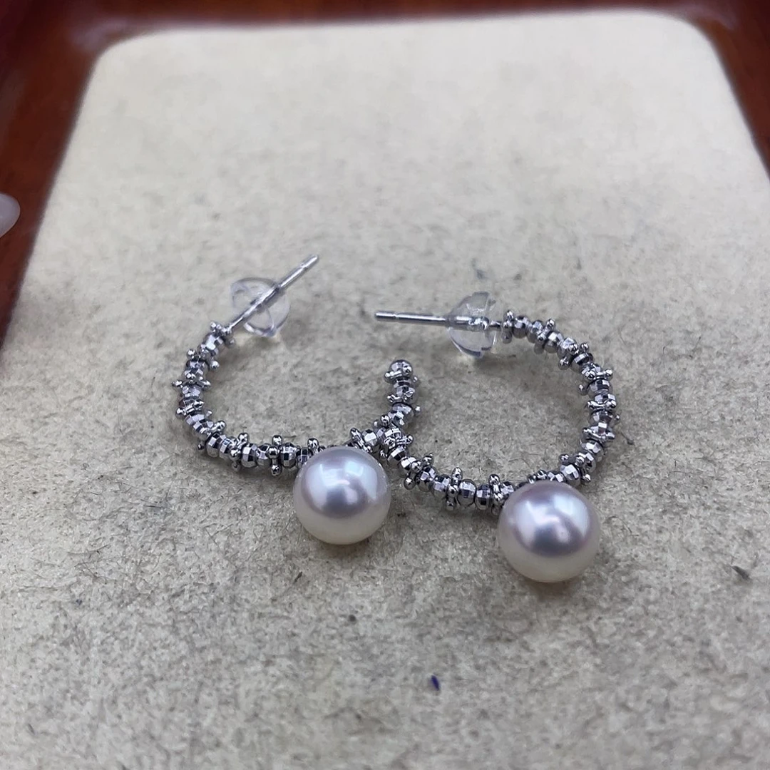 银S925镶嵌海水珍珠耳饰