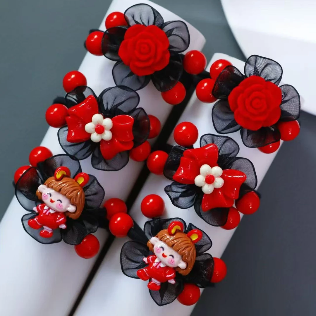 经典红色蝴蝶结发绳可爱女童高弹力扎六一儿童节女孩扎头发发饰