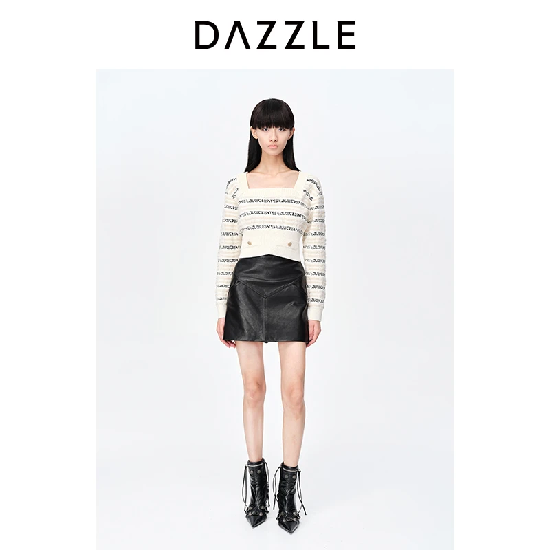 【陈大可】大地DAZZLE地素2023春季法式复古方领字母提花针织衫女2H