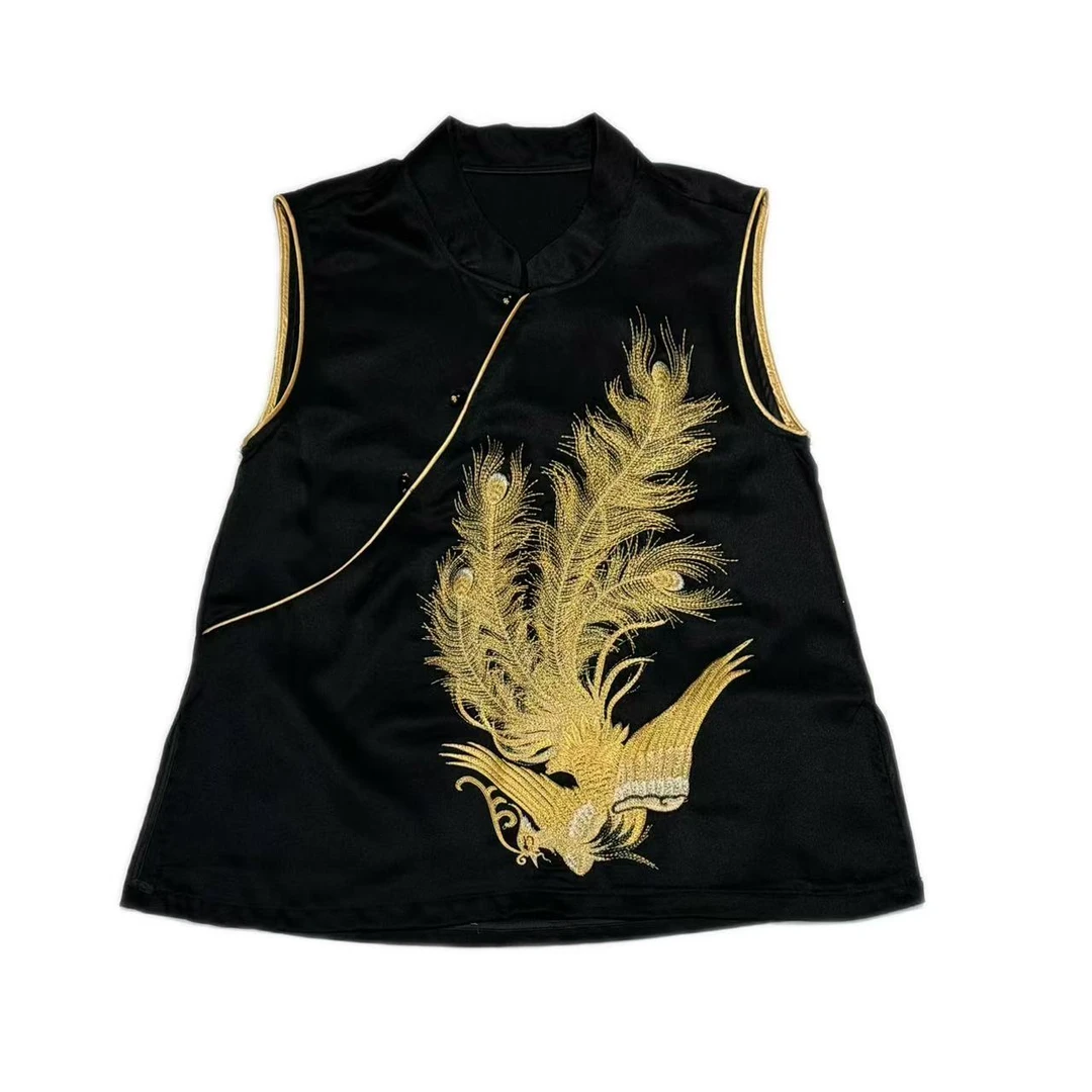 9998#夏季新中式《黛影织金》女士时尚气质百搭立领砍袖上衣夏季