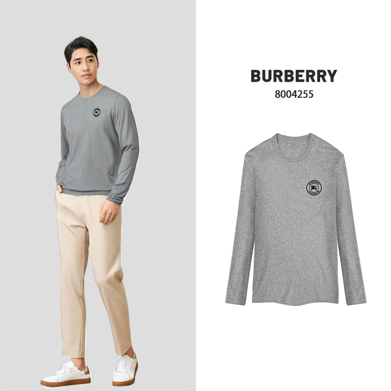 全新未使用 BURBERRY/博柏利 经典印花徽标Logo长袖T恤灰 8004255