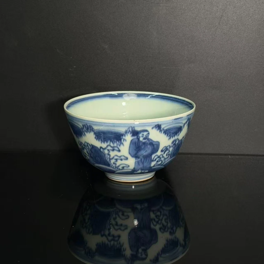 Lot55青花人物碗-大明嘉靖年制款直径11cm高6cm-YC11120022001094