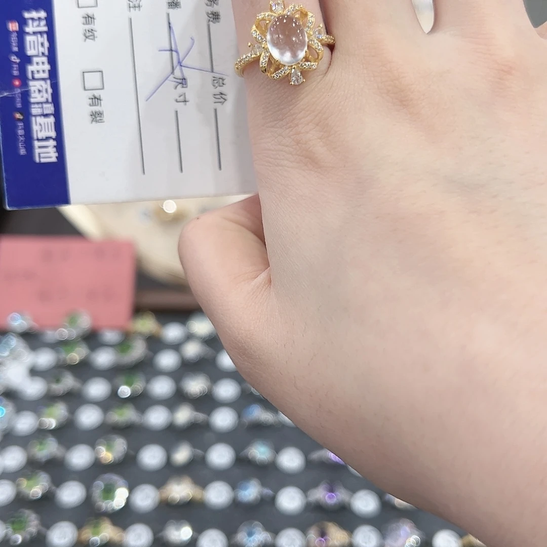 蛇纹石玉戒指银S925镶嵌喜**猫