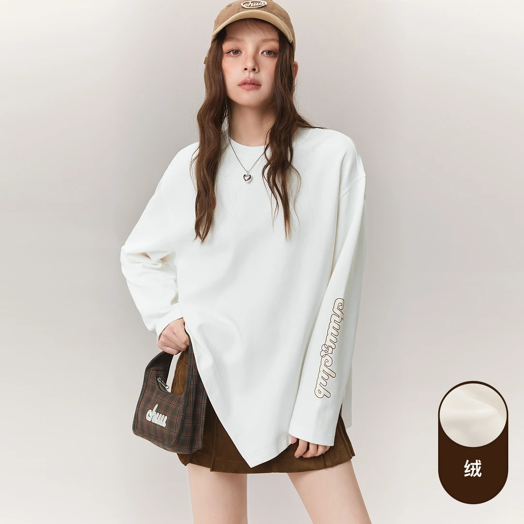 CHUU秋季女装圆领基础百搭辣妹穿搭宽松叠穿设计个性显瘦T恤