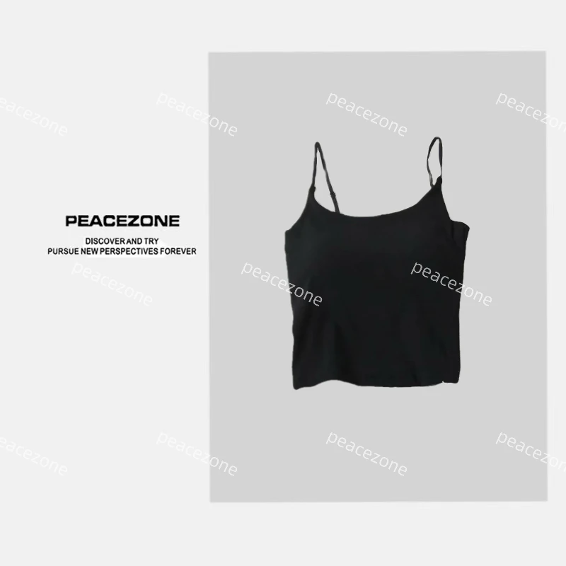 Peacezone 莱赛尔天丝混纺 自带一体胸垫纯色百搭吊带背心
