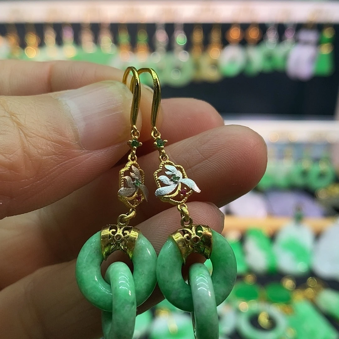 翡翠银S925镀金镶嵌耳饰耳饰