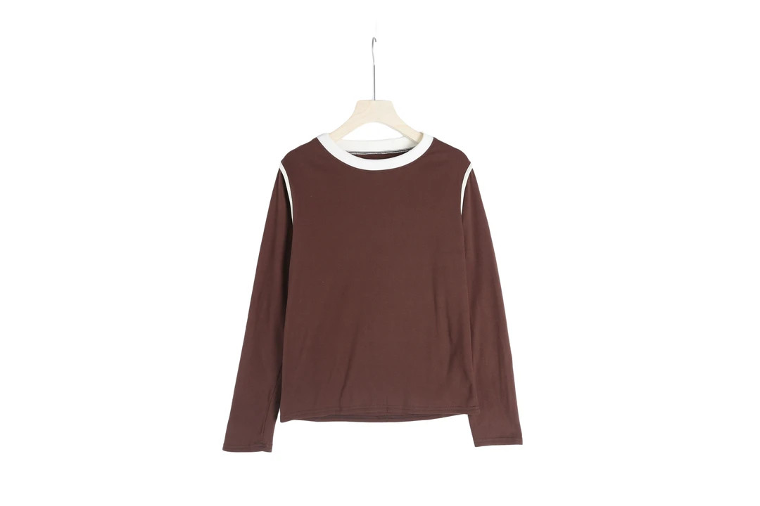 N0088女士百搭打底衫卫衣绒衫通勤休闲时尚拼接撞色