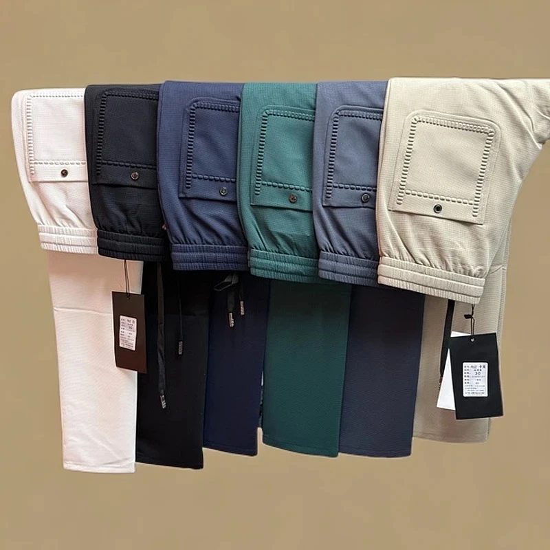 962款男士夏季薄款华夫格空气层休闲直筒时尚男裤