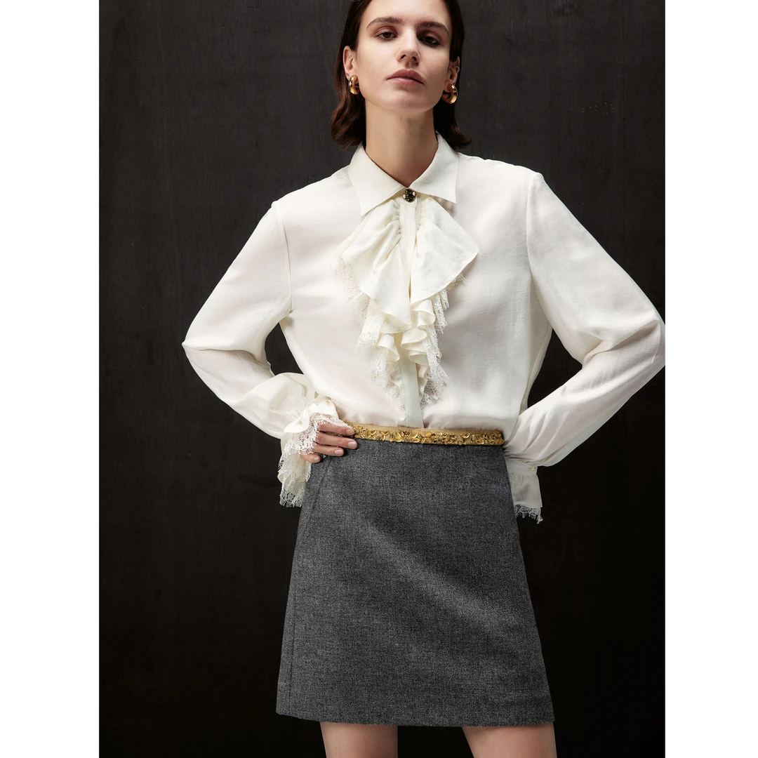 LYNEE x TORIL【维多利亚】复古蕾丝荷叶边上衣衬衫 TGD2FAW009