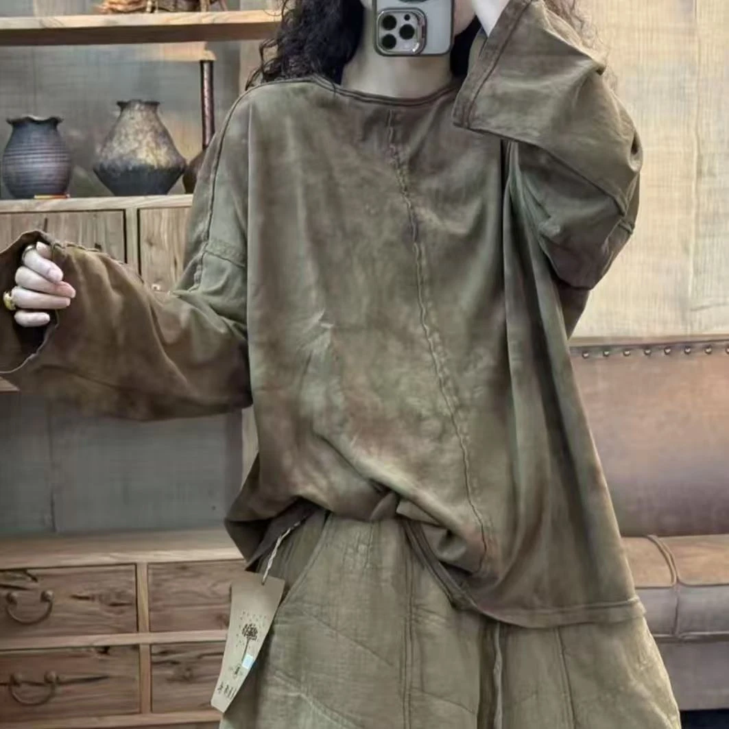 FF 7515 春季新品扎染炒色休闲圆领套头上衣女士T恤 胸围130长67