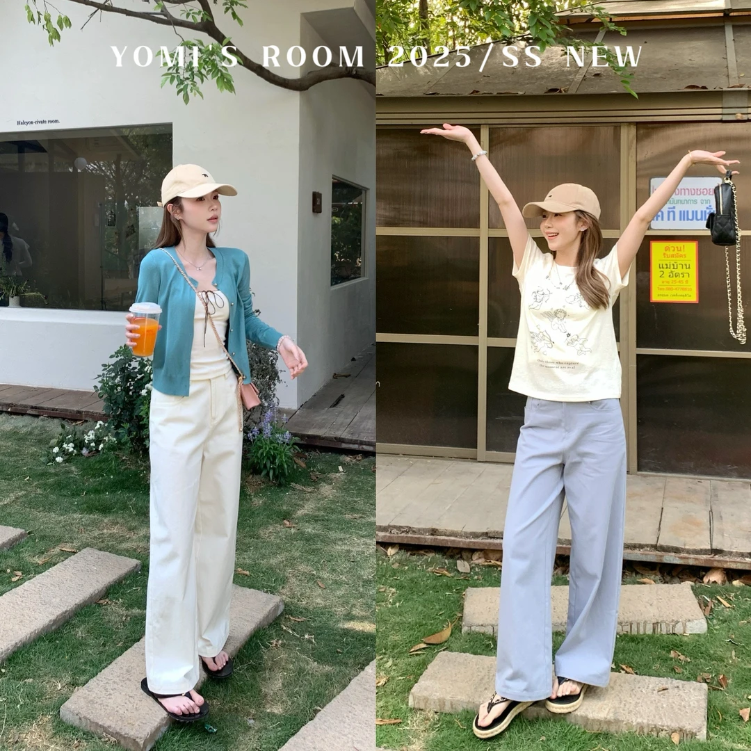 【现货】YOMI小个子定制【舒逸灰蓝】灰蓝直筒百搭休闲裤高腰薄款夏季