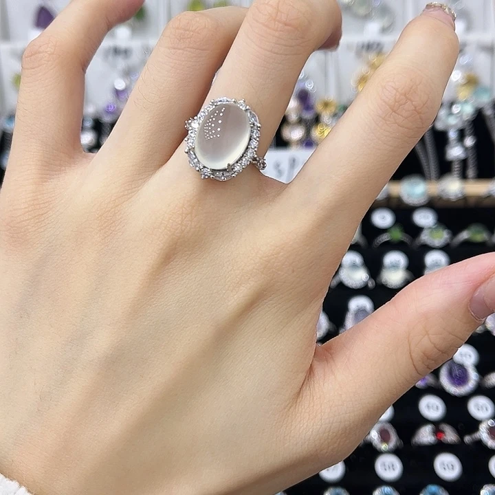 岫玉银S925镶嵌戒指