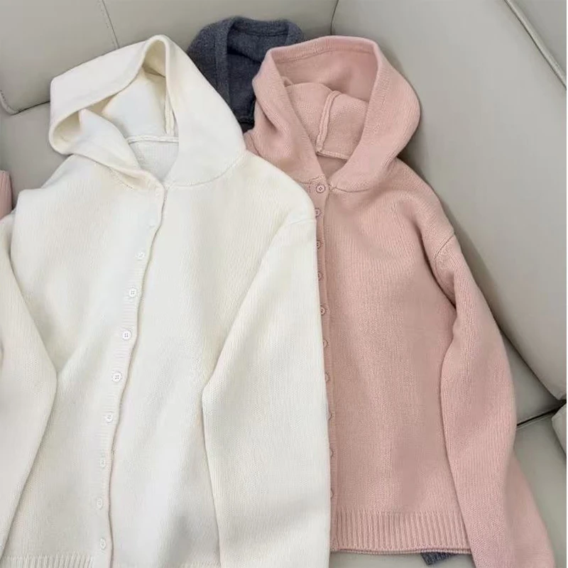 2025年秋冬季新款韩版时尚简约休闲百搭连帽针织开衫潮