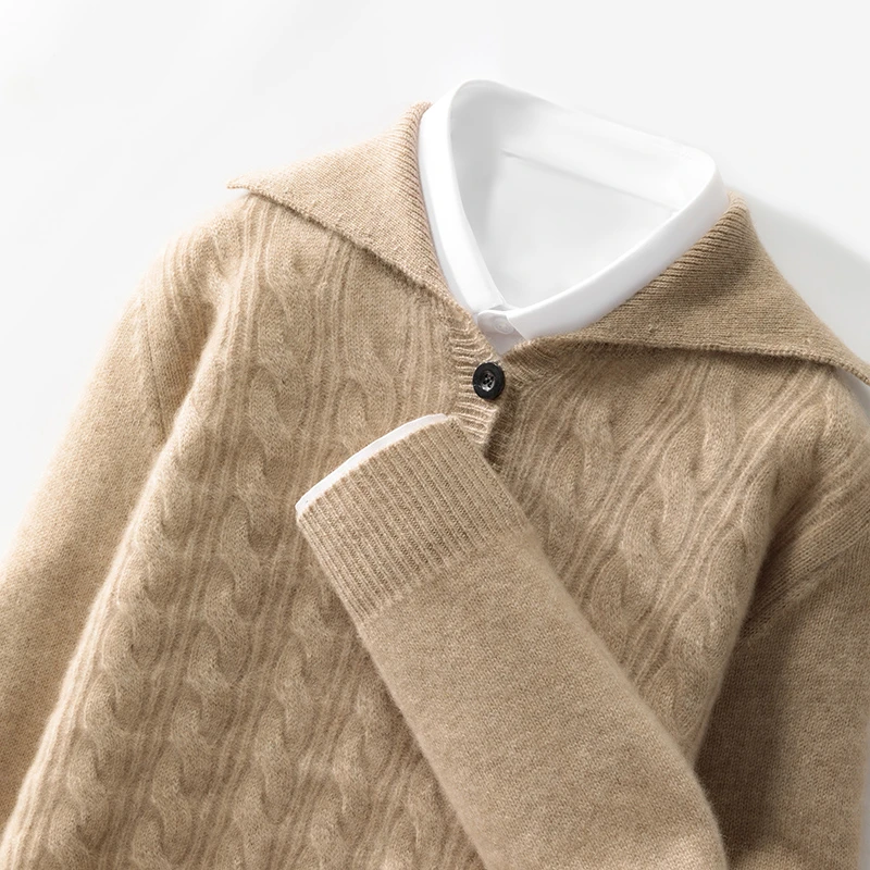 100纯山羊毛衫男polo领开衫加厚套头打底杉