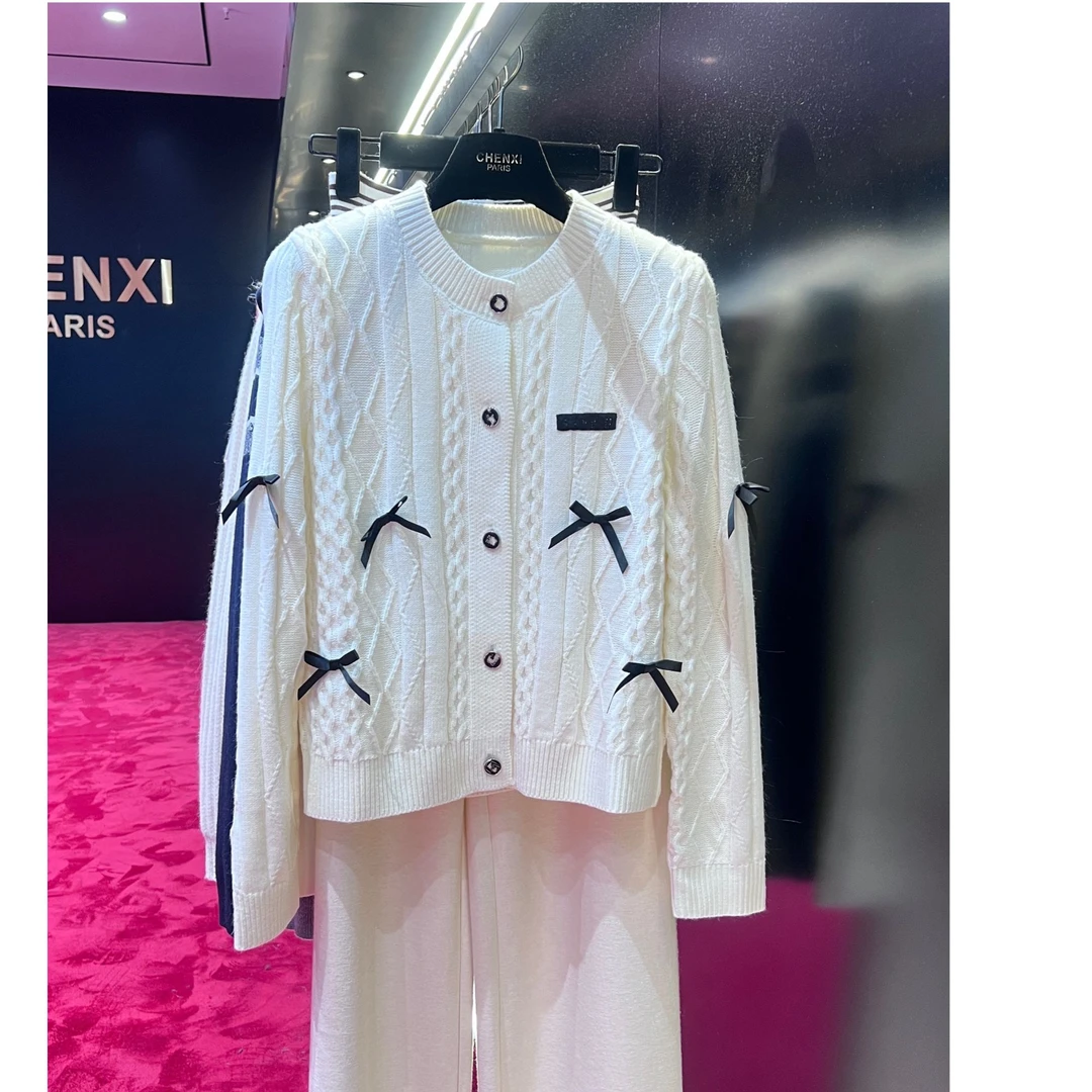 CHENXI秋冬蝴蝶结毛针织衫针织上衣1106