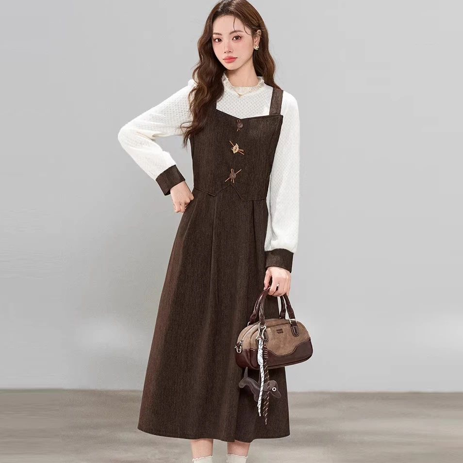 1.2早预告款冬季新款加厚蕾丝拼接假两件法式百搭连衣裙NTS683491