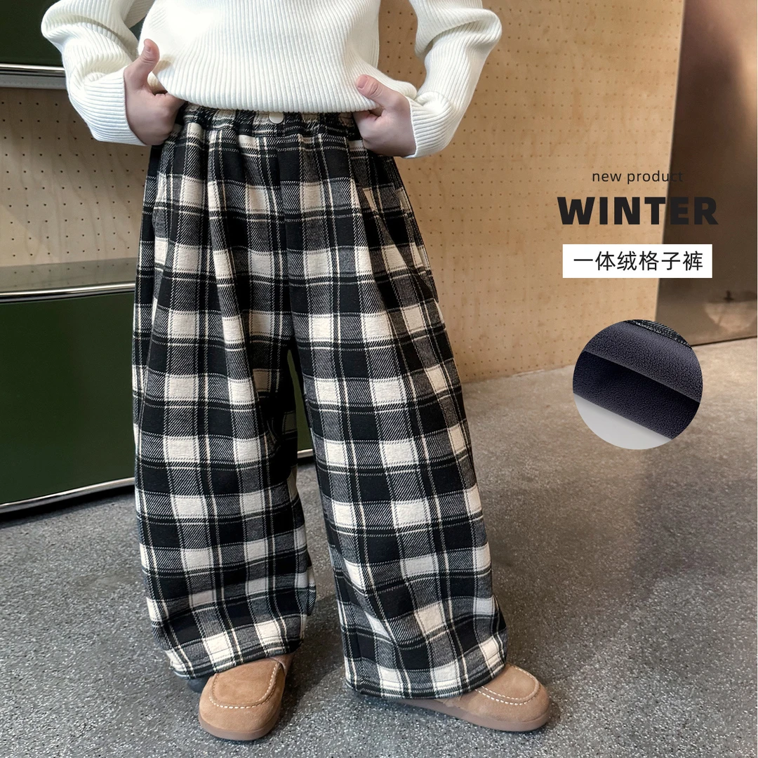 【AD5082】男童2025冬季新款韩版格子休闲裤百搭一体绒保暖儿童长裤