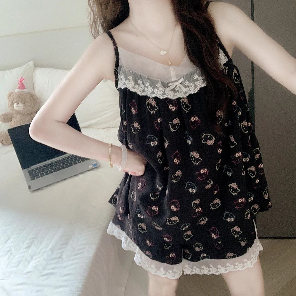 【带胸垫一体】女夏吊带睡衣薄款短裤套装HelloKitty性感可爱家居服