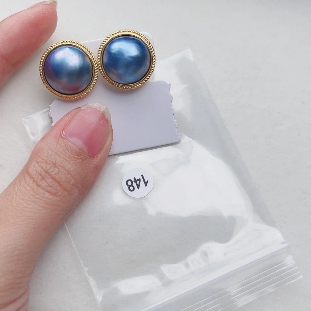 耳饰银S925镶嵌拼合珍珠（马贝珠）若**锦