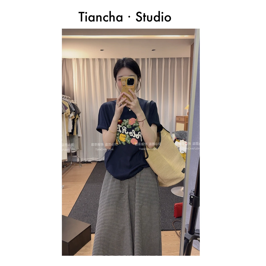 sweet c【花开未眠】M664#夏季韩系短袖正肩t恤宽松刺绣气质百搭