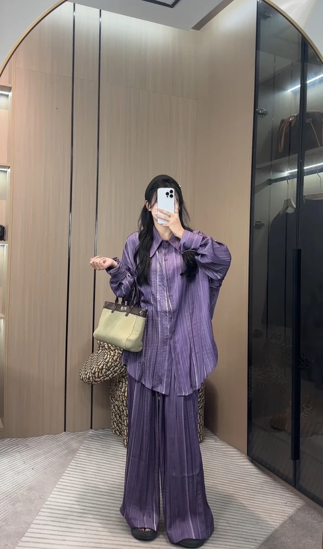 【允儿严选】2025早春染色织格衬衫时尚显瘦套装阔腿裤两件套