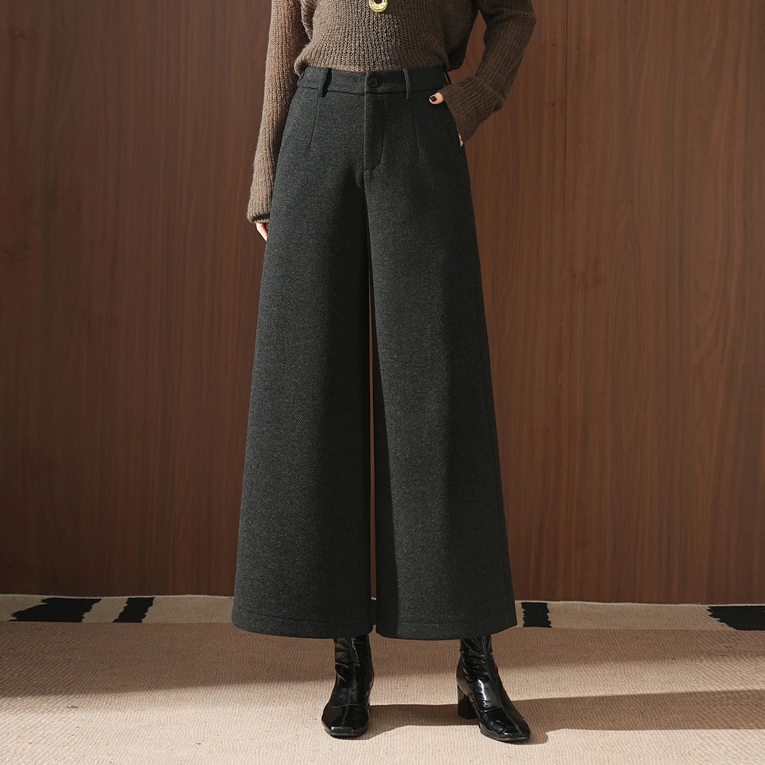 羊毛呢九分阔腿裤女2025秋冬新款高腰遮胯显瘦休闲裤宽松大脚裤子