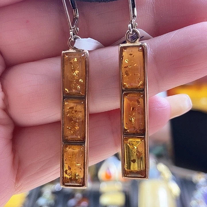 琥珀银S925镶嵌耳饰耳环