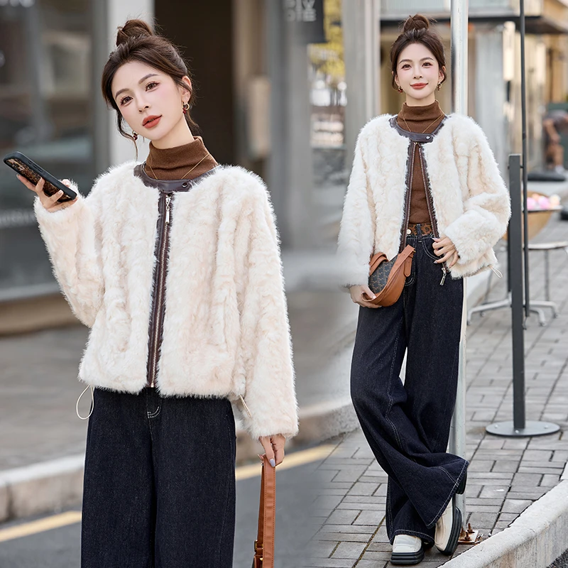 皮毛一体外套女2025秋冬新款高级感宽松显瘦短款加厚保暖毛绒上衣