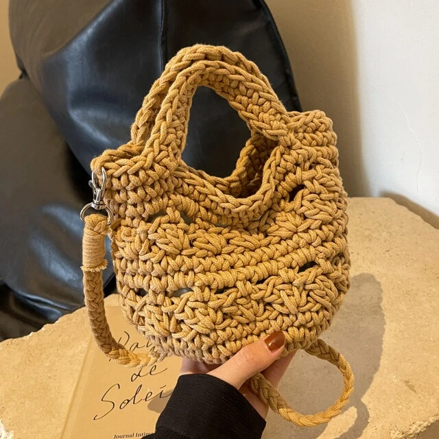 海边度假沙滩小包包女2025新款镂空棉线编织包夏季百搭斜挎手机包