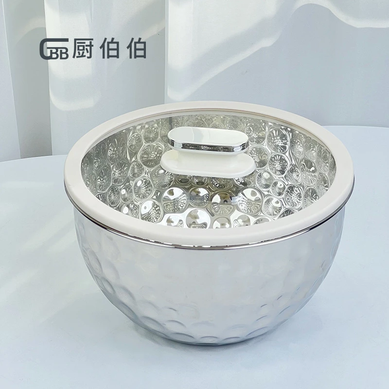 【支持光谱仪检测】厨伯伯百宝盆304不锈钢锤纹盆带盖和面盆洗菜盆