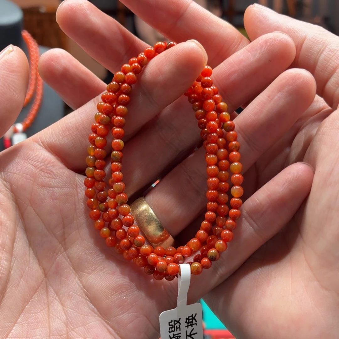 南红玛瑙未镶嵌多圈原矿保山蒲漂包浆多圈手串卡3+