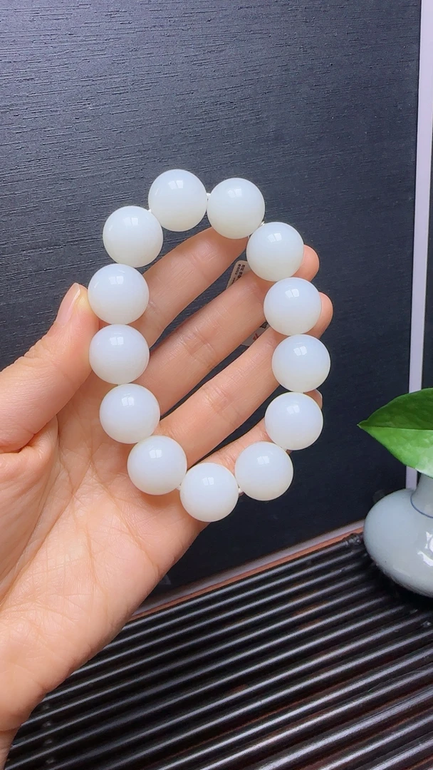 和田玉手串羊脂白16mm圆珠A