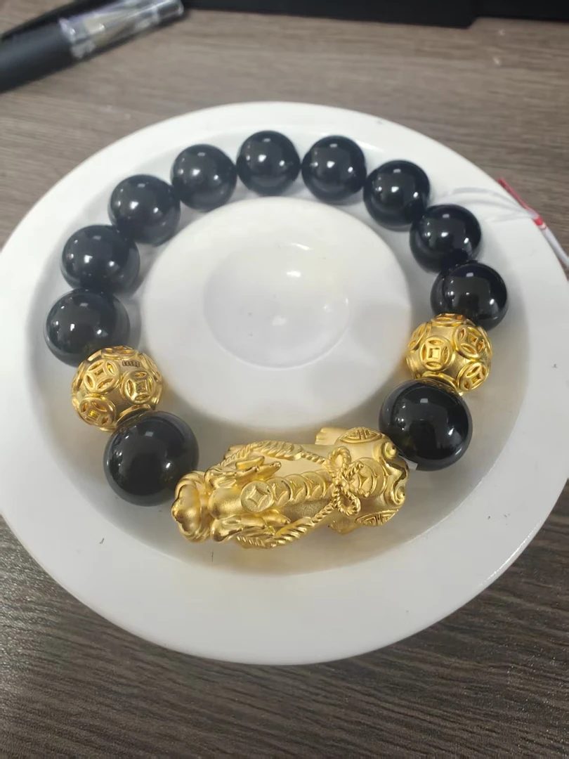 【足金999】卡12钱币貔貅+2颗钱币转运珠