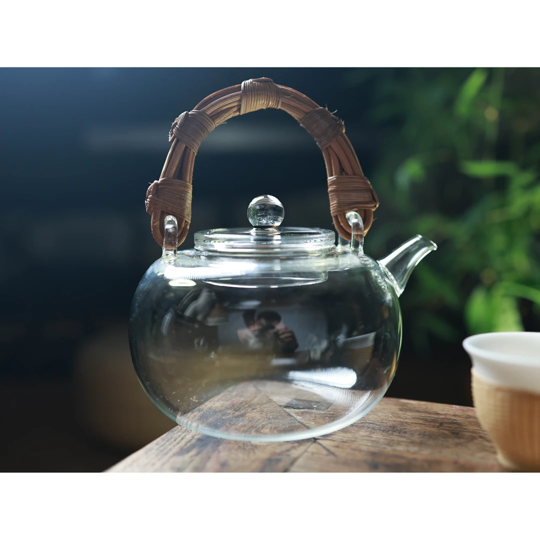梅妃竹提手玻璃圆苹果茶壶