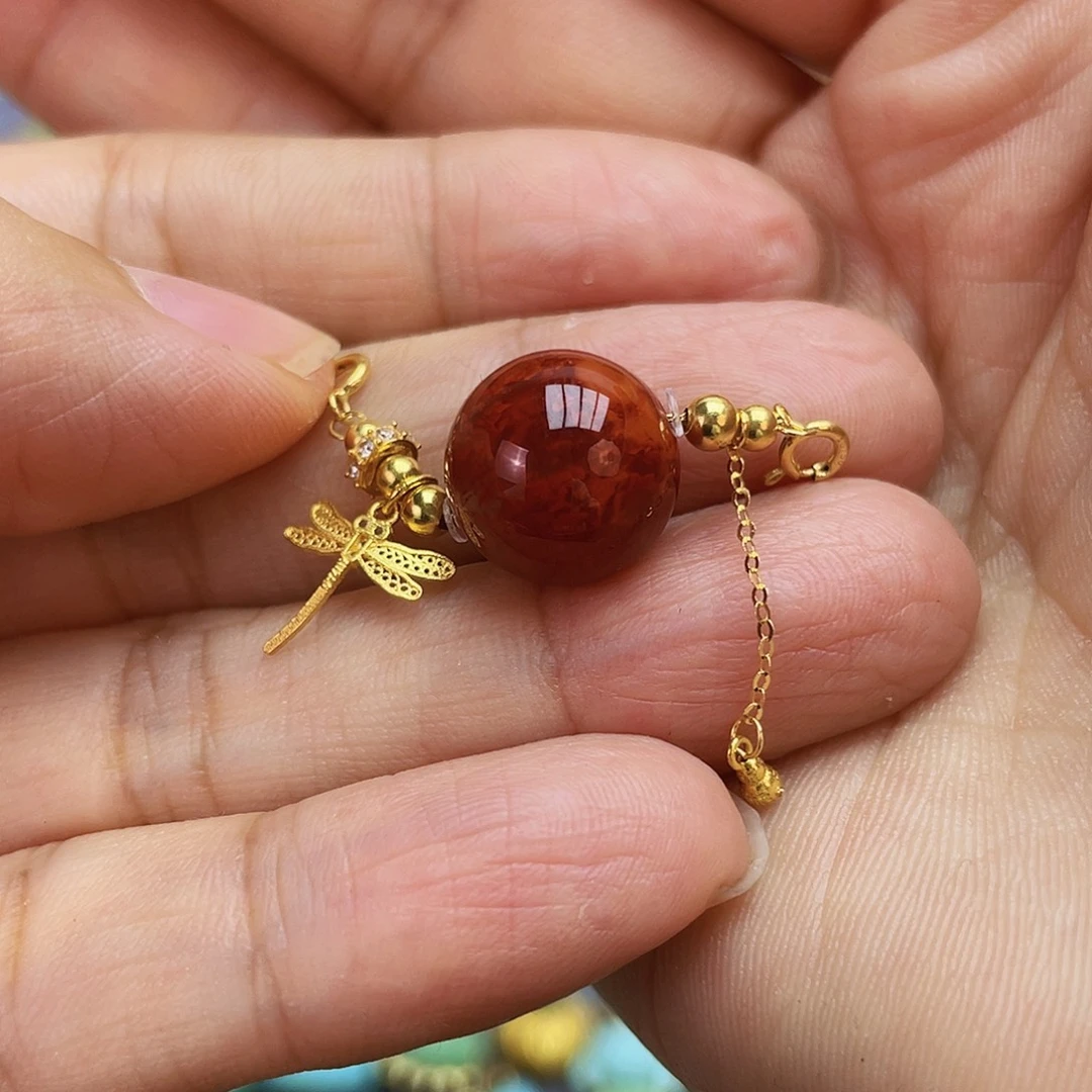 吊坠(不含链)18K金镶嵌南红玛瑙