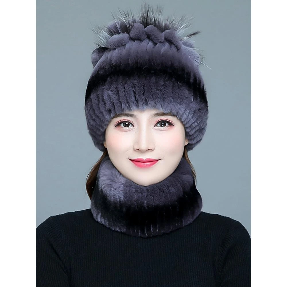 皮草帽子韩版冬天女保暖围脖妈妈中老年人加厚獭兔毛帽子女秋冬季