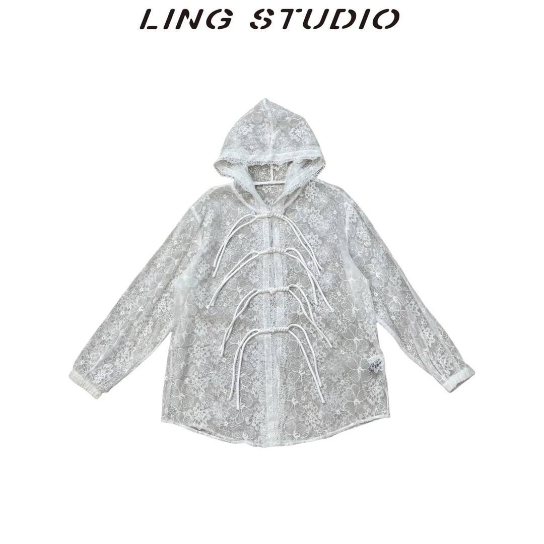 33289-零零『』2024春夏气质镂空绣花连帽上衣