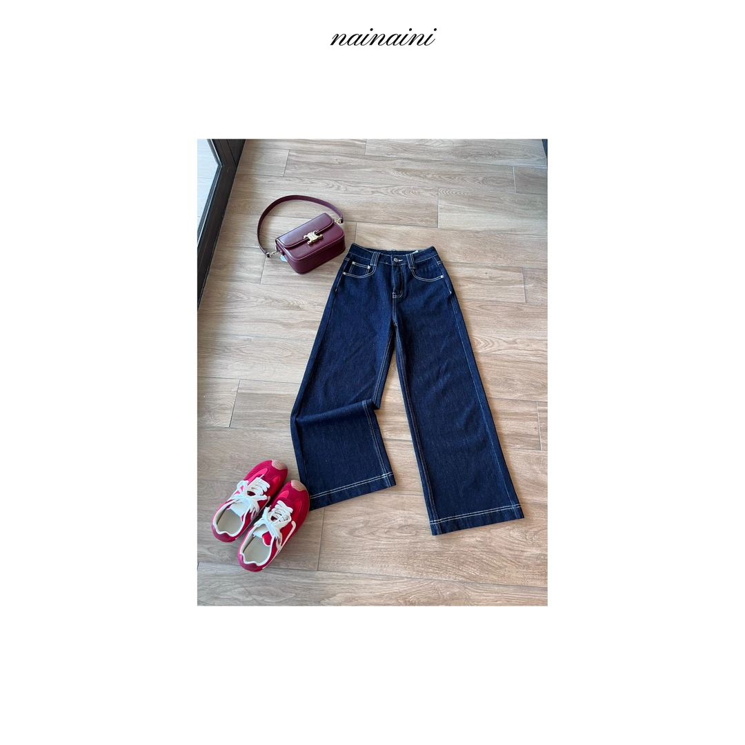 奈奈妮【梧桐里】四面弹直筒牛仔裤女2025秋季新款高腰不褪色99030