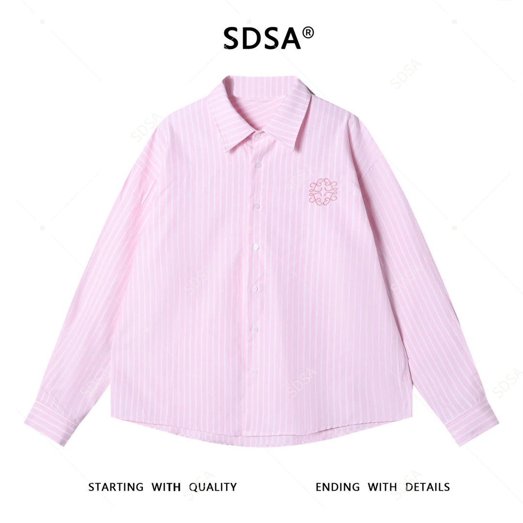 SDSA男士秋冬新款痞帅男装简约竖纹刺绣翻领长袖衬衫百搭宽松衬衣