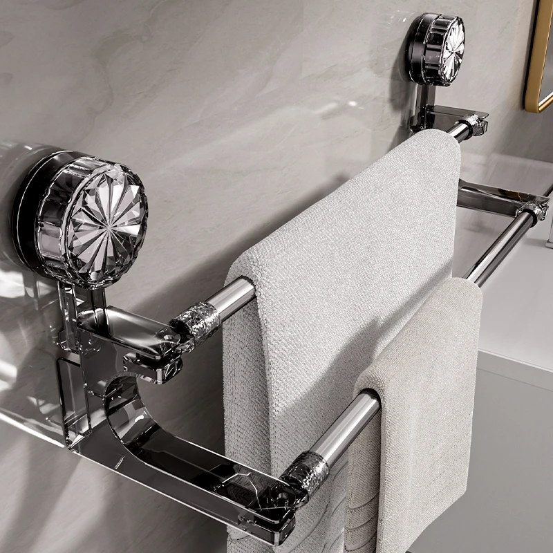 吸盘毛巾架双杆浴室卫生间免打孔浴巾架收纳伸缩挂杆新款置物架子