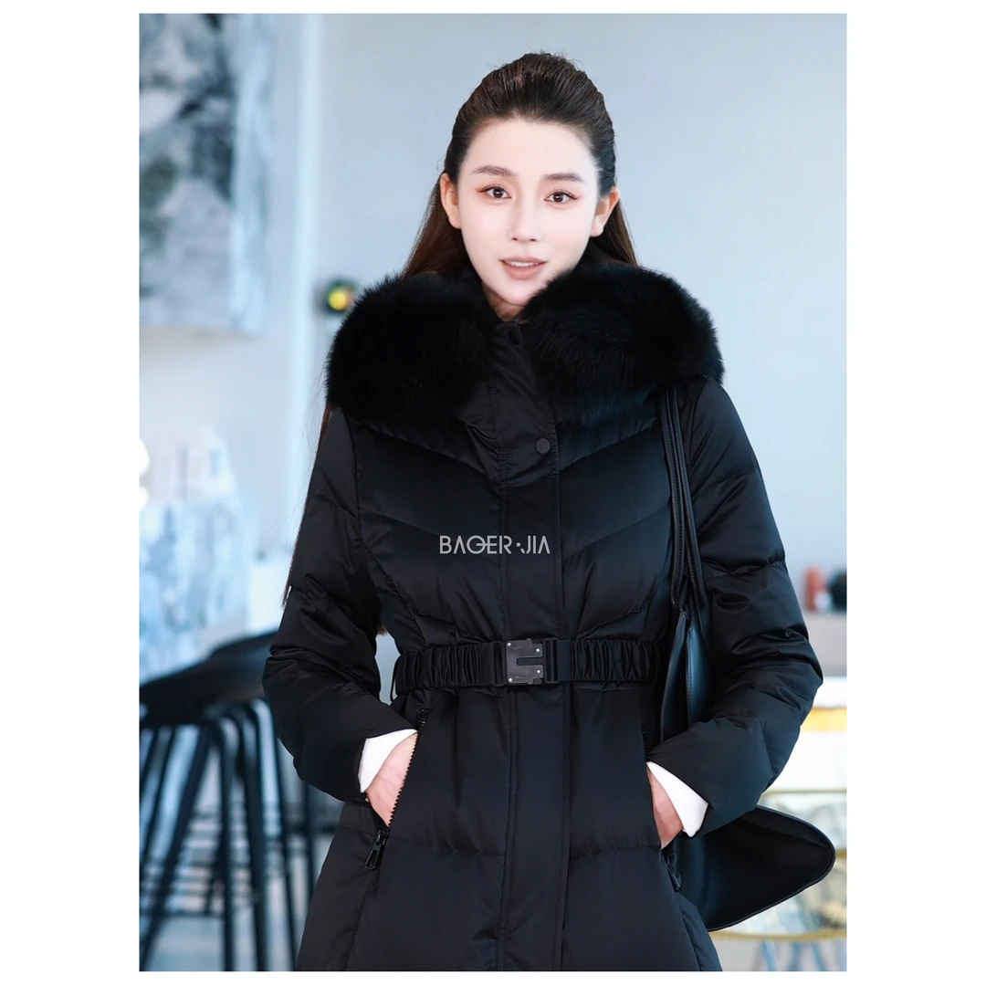 36-宝儿家含幂BH35225410冬季款蓬松御寒保暖白鹅绒长款连帽外套